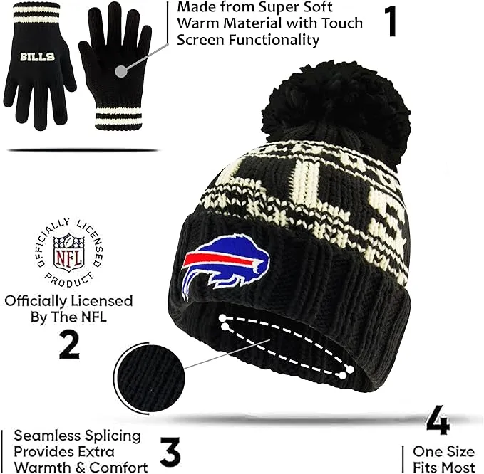 NFL Official Youth Super Soft Cable Knit Winter Beanie Knit Hat with Extra Warm Touch Screen Gloves|Miami Dolphins