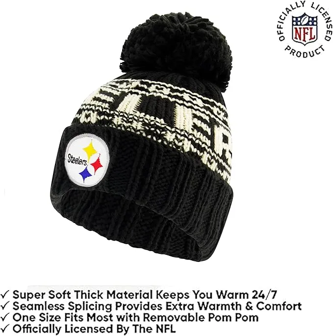 NFL Official Youth Super Soft Cable Knit Winter Beanie Knit Hat with Extra Warm Touch Screen Gloves|Pittsburgh Steelers