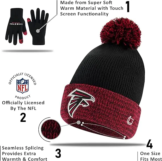 NFL Official Youth Super Soft Two Tone Winter Beanie Knit Hat with Extra Warm Touch Screen Gloves|Miami Dolphins