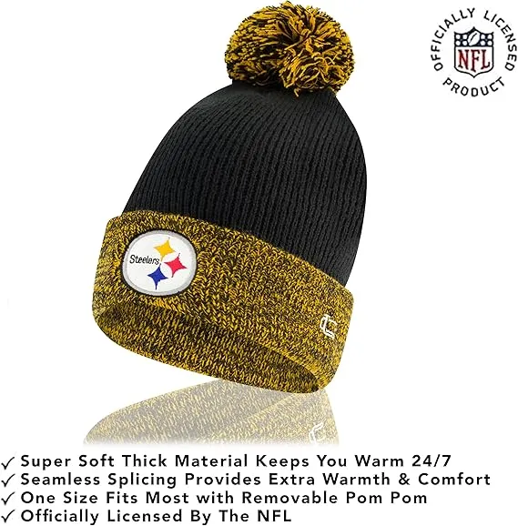 NFL Official Youth Super Soft Two Tone Winter Beanie Knit Hat with Extra Warm Touch Screen Gloves|Pittsburgh Steelers