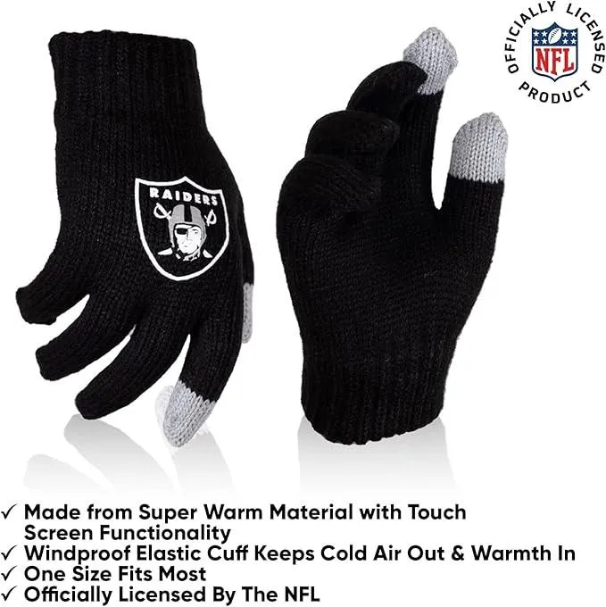 NFL Official Youth Super Soft Winter Beanie Knit Hat With Extra Warm Touch Screen Gloves| Las Vegas Raiders