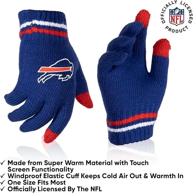 NFL Official Youth Super Soft Winter Beanie Knit Hat With Extra Warm Touch Screen Gloves|Buffalo Bills