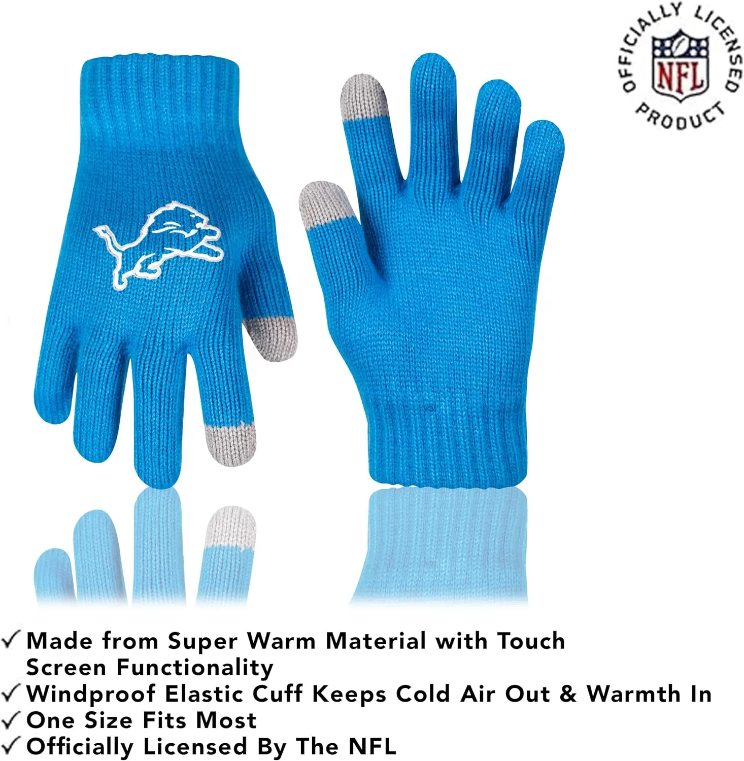 NFL Official Youth Super Soft Winter Beanie Knit Hat With Extra Warm Touch Screen Gloves|Detroit Lions