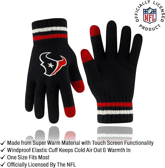 NFL Official Youth Super Soft Winter Beanie Knit Hat With Extra Warm Touch Screen Gloves|Houston Texans