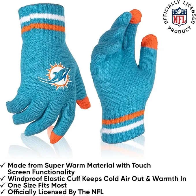 NFL Official Youth Super Soft Winter Beanie Knit Hat With Extra Warm Touch Screen Gloves|Miami Dolphins