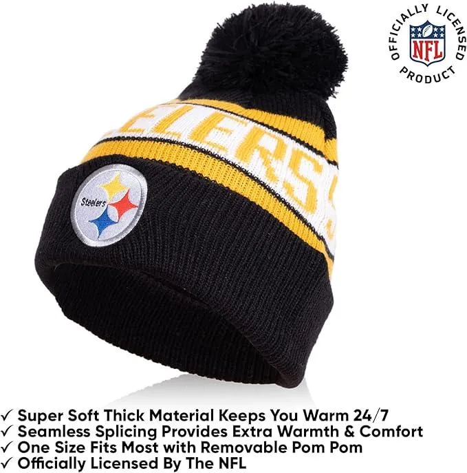 NFL Official Youth Super Soft Winter Beanie Knit Hat With Extra Warm Touch Screen Gloves|Pittsburgh Steelers