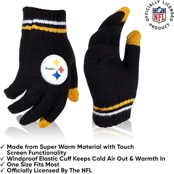 NFL Official Youth Super Soft Winter Beanie Knit Hat With Extra Warm Touch Screen Gloves|Pittsburgh Steelers