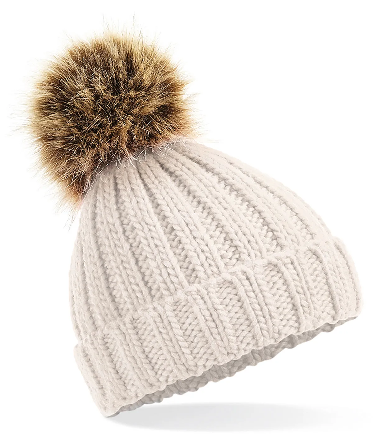 Oatmeal - Infant/junior fur pom pom chunky beanie