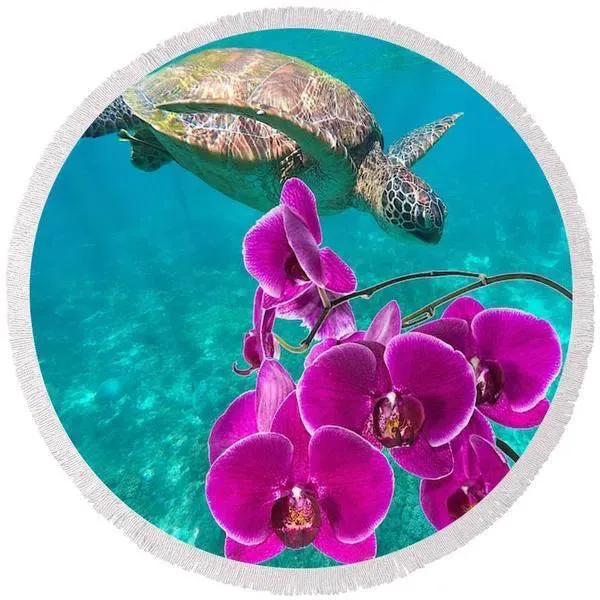 Ocean Orchids Round Beach Towel