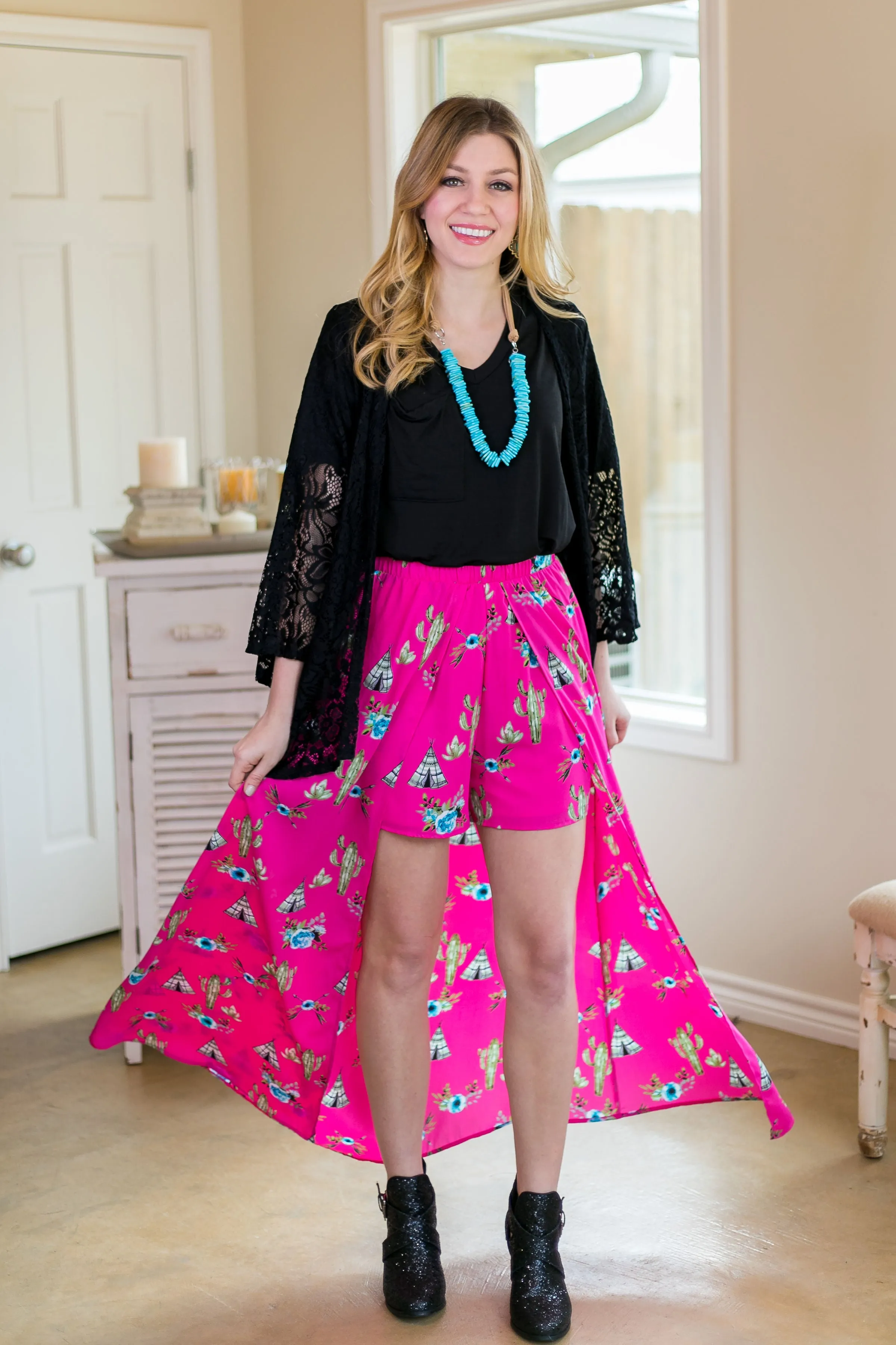 One in a Million Tee Pee and Cactus Maxi Skort in Hot Pink