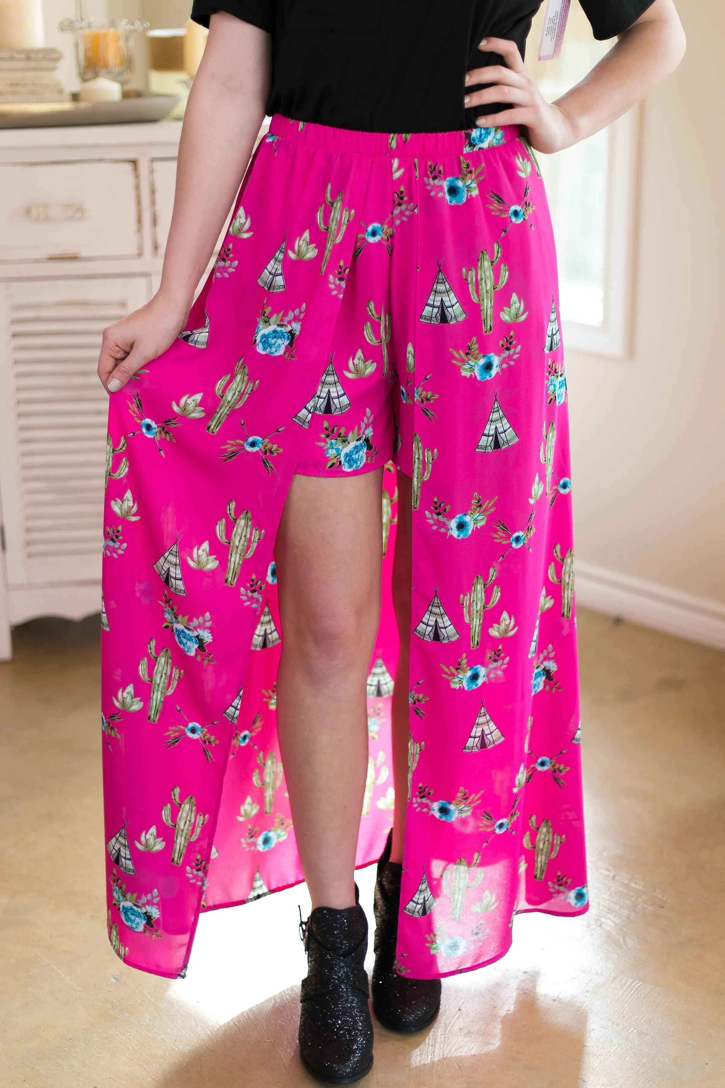 One in a Million Tee Pee and Cactus Maxi Skort in Hot Pink