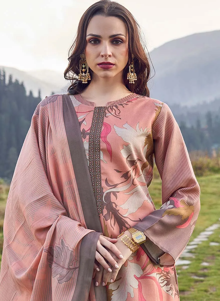 Pashmina Unstitched Printed Winter Suits for Ladies