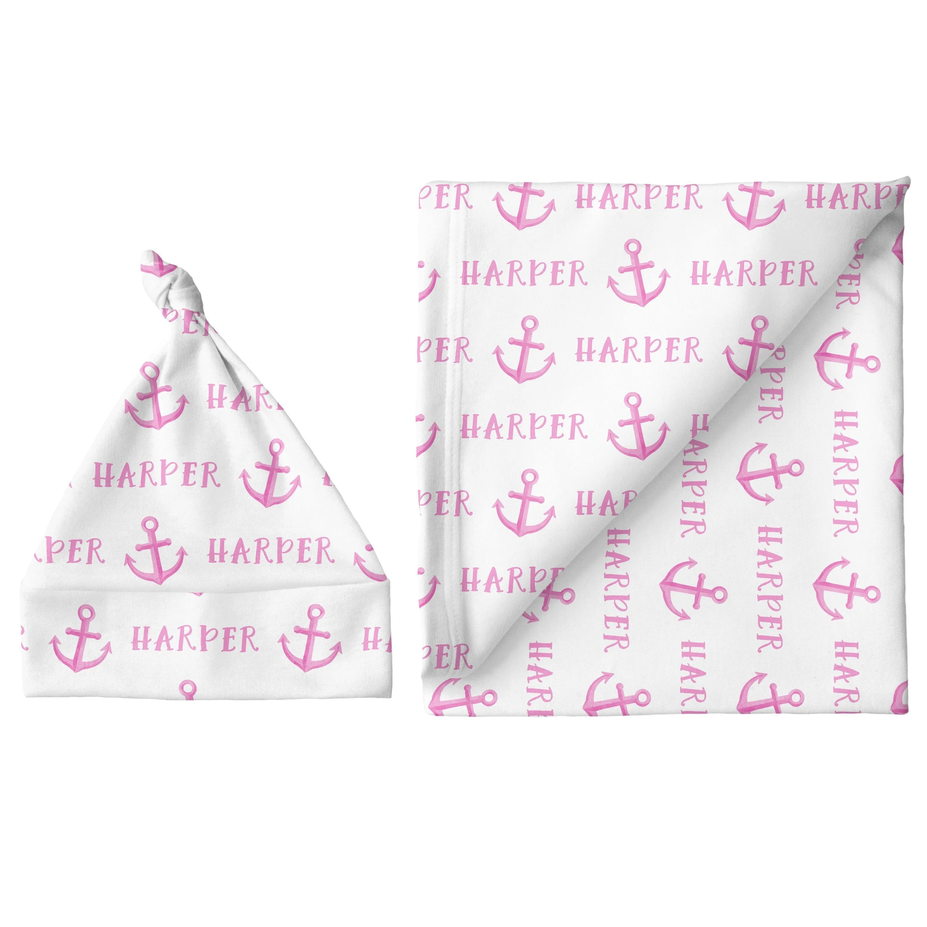 Personalized Large Blanket & Hat Set - Anchor Pink | Sugar   Maple