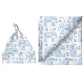 Personalized Small Blanket & Hat Set - Elephant Blue | Sugar   Maple