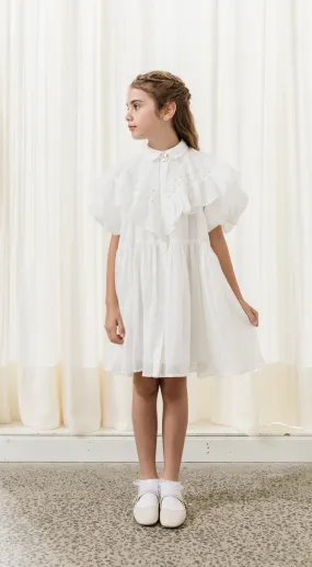 PETITE AMALIE OFF WHITE LINEN SHAWL COLLAR DRESS