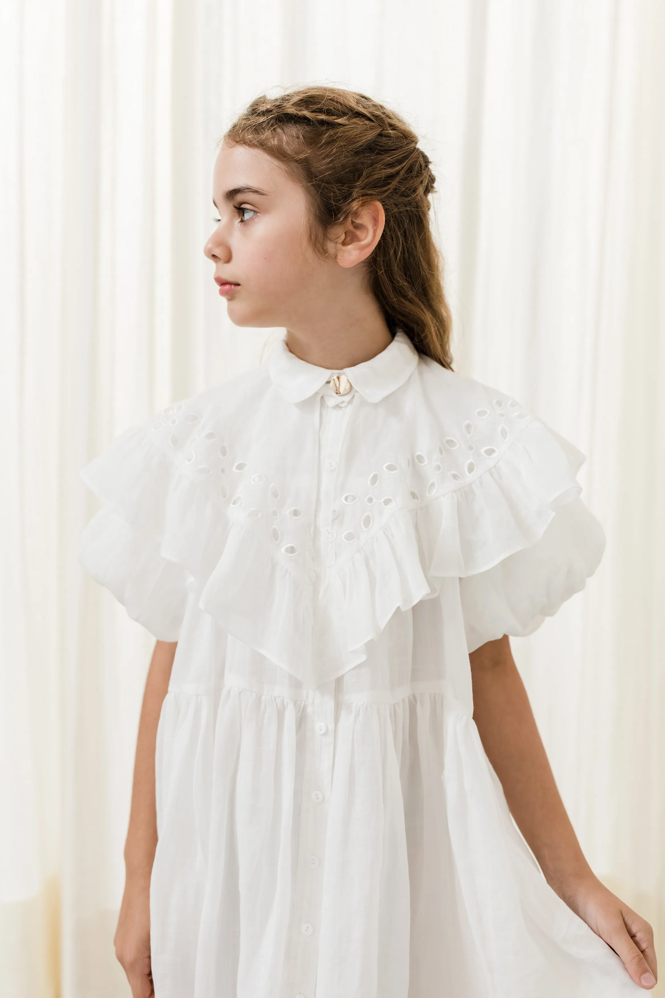 PETITE AMALIE OFF WHITE LINEN SHAWL COLLAR DRESS