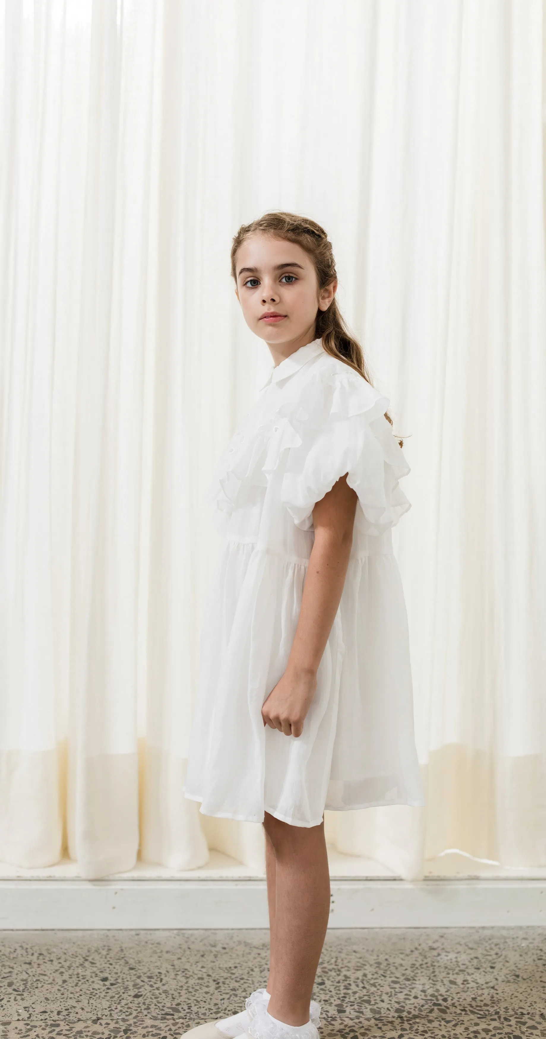 PETITE AMALIE OFF WHITE LINEN SHAWL COLLAR DRESS