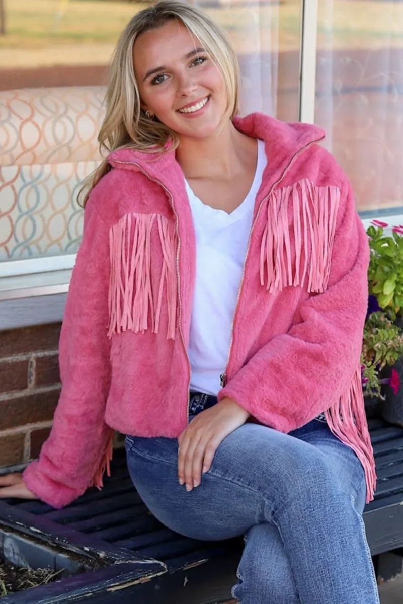 Pink Fringy Fleece Jacket