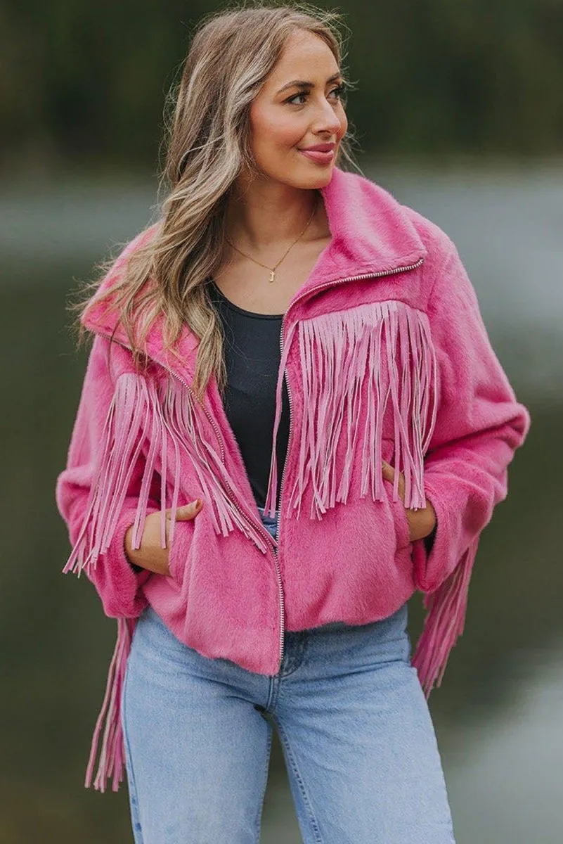 Pink Fringy Fleece Jacket