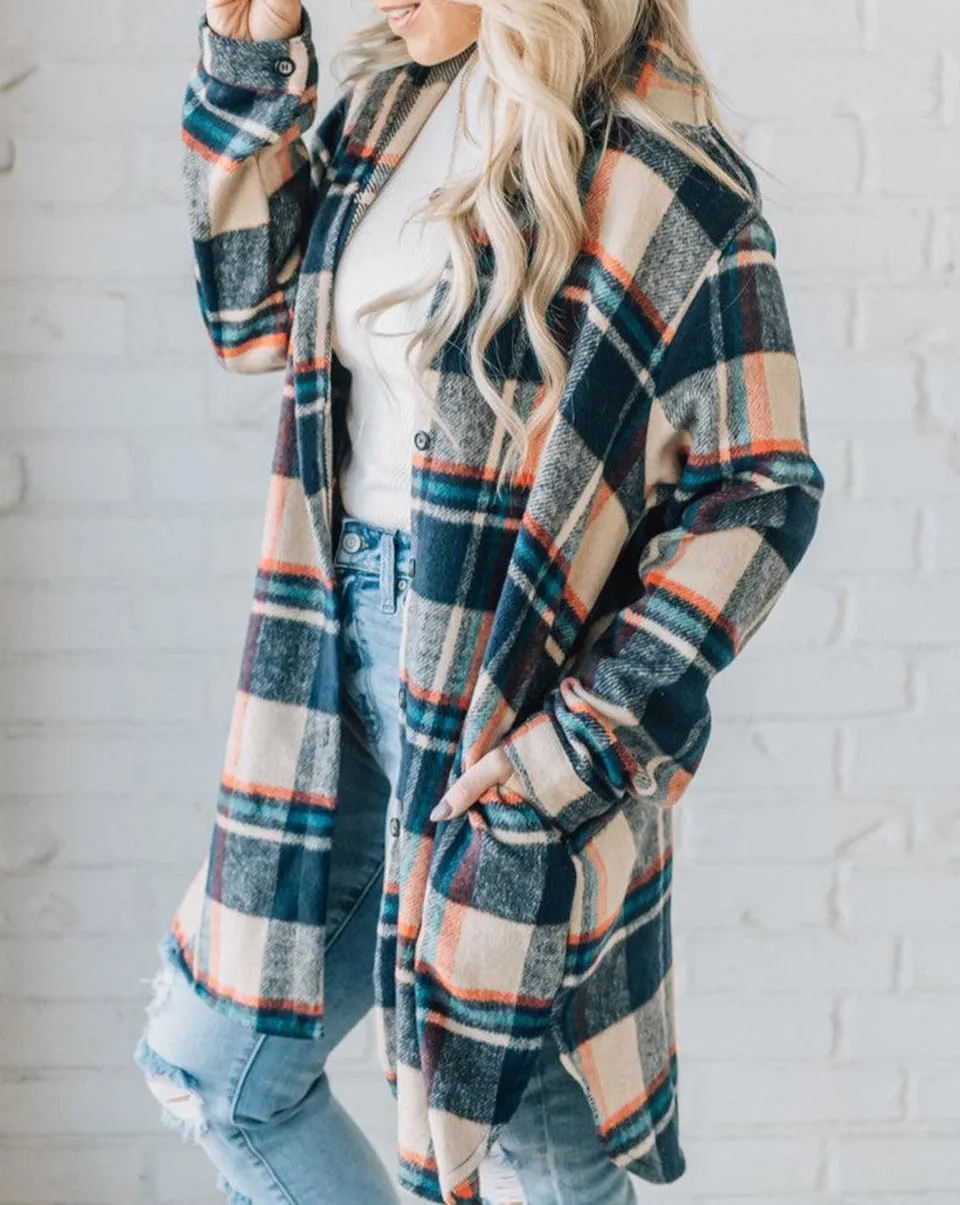 Plaid Buttoned Long Shacket w/Pockets