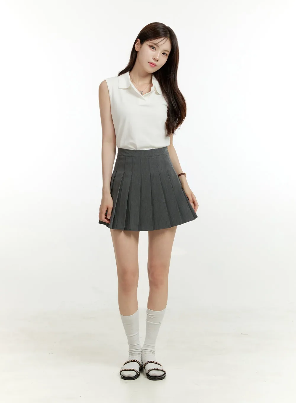 Pleated Basic Mini Skirt OU428