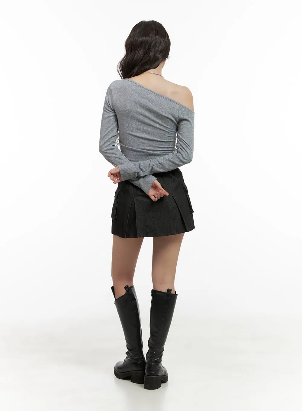 Pleated Cargo Cotton Mini Skirt CG423