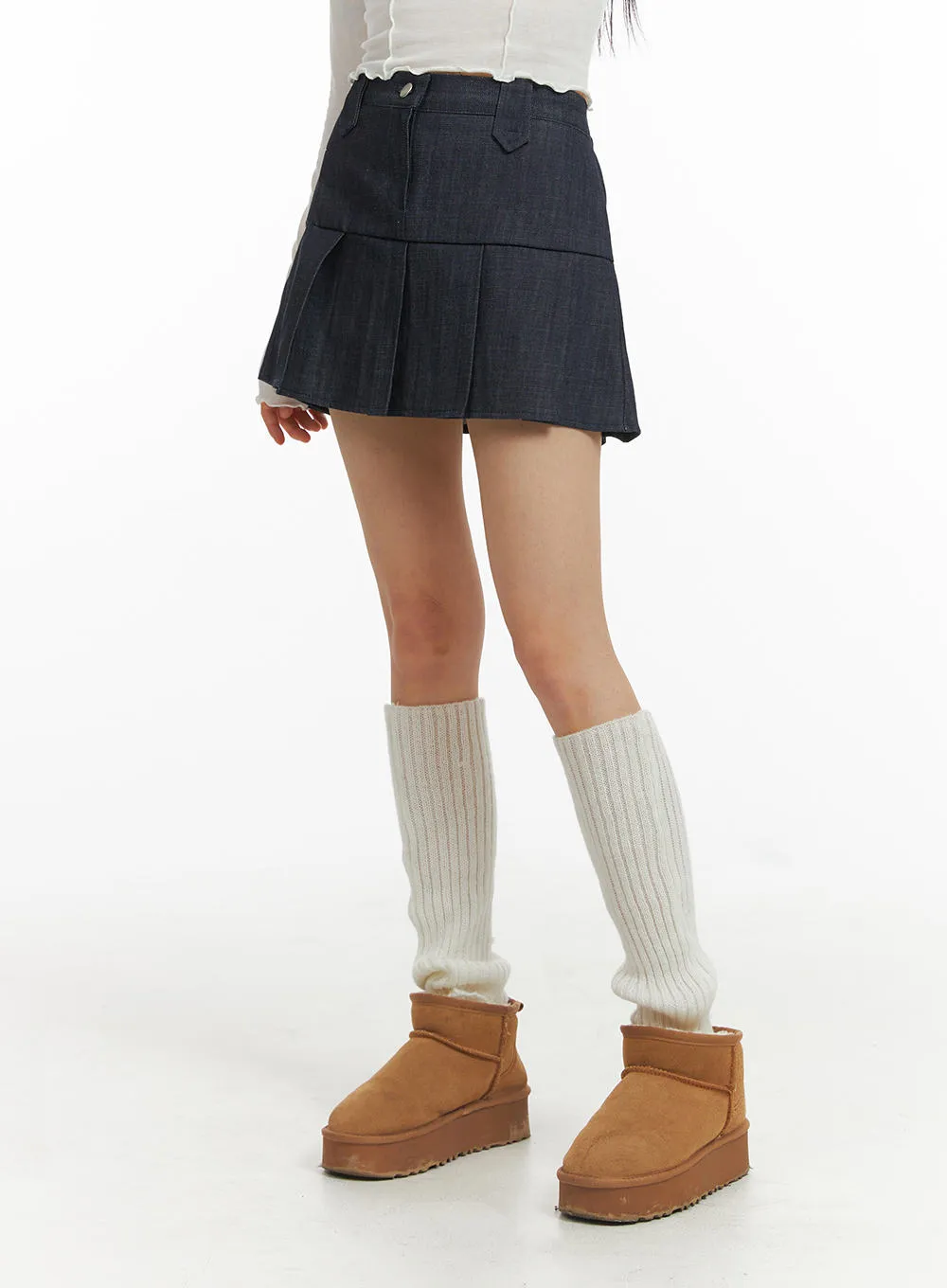 Pleated Denim Mini Skirt CJ415