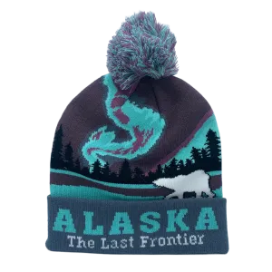 Polar Bear Northern Lights Alaska Knit Pom Beanie