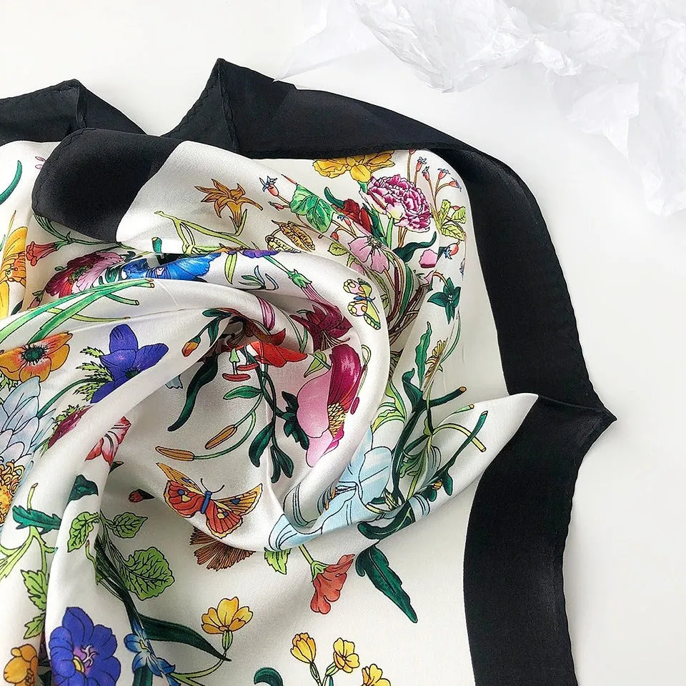 Pre Order:  Floral Contrast Trim Silk Scarf