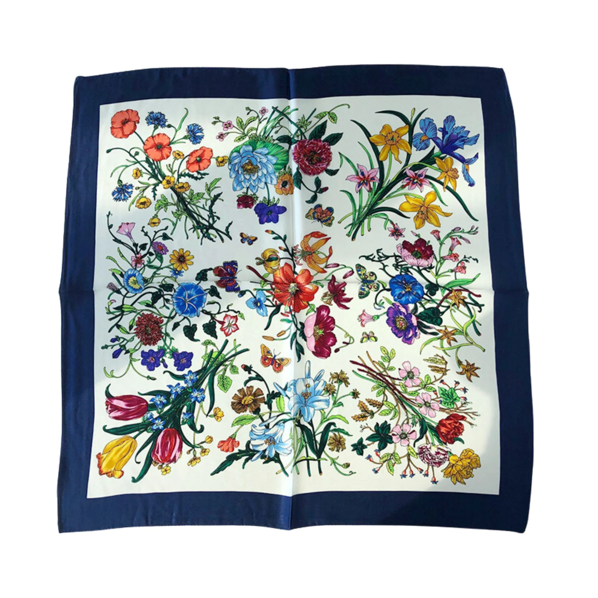 Pre Order:  Floral Contrast Trim Silk Scarf