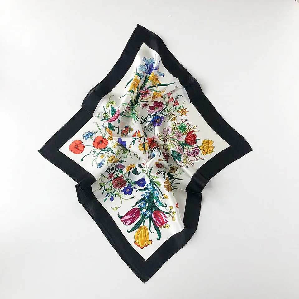 Pre Order:  Floral Contrast Trim Silk Scarf