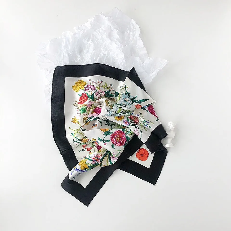 Pre Order:  Floral Contrast Trim Silk Scarf