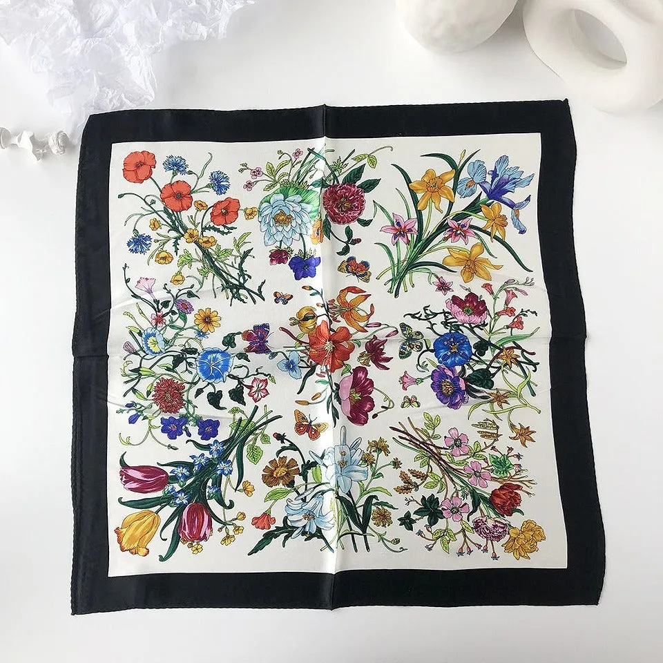 Pre Order:  Floral Contrast Trim Silk Scarf