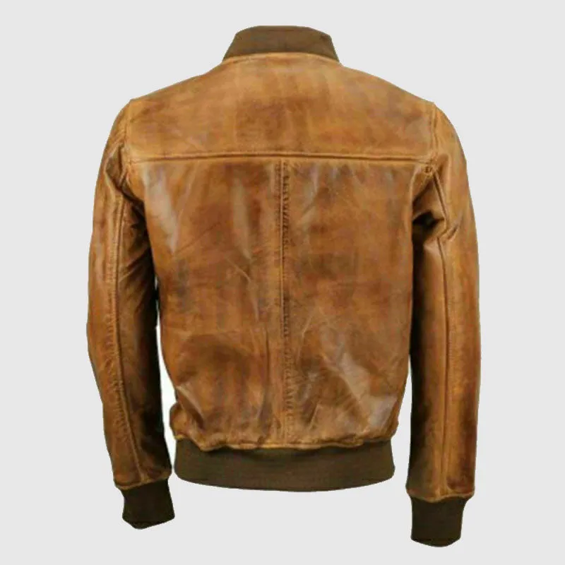 Premium Quality Men Biker Motorcycle Vintage Distressed Brown Leather Bomber Jacket Antique Coat