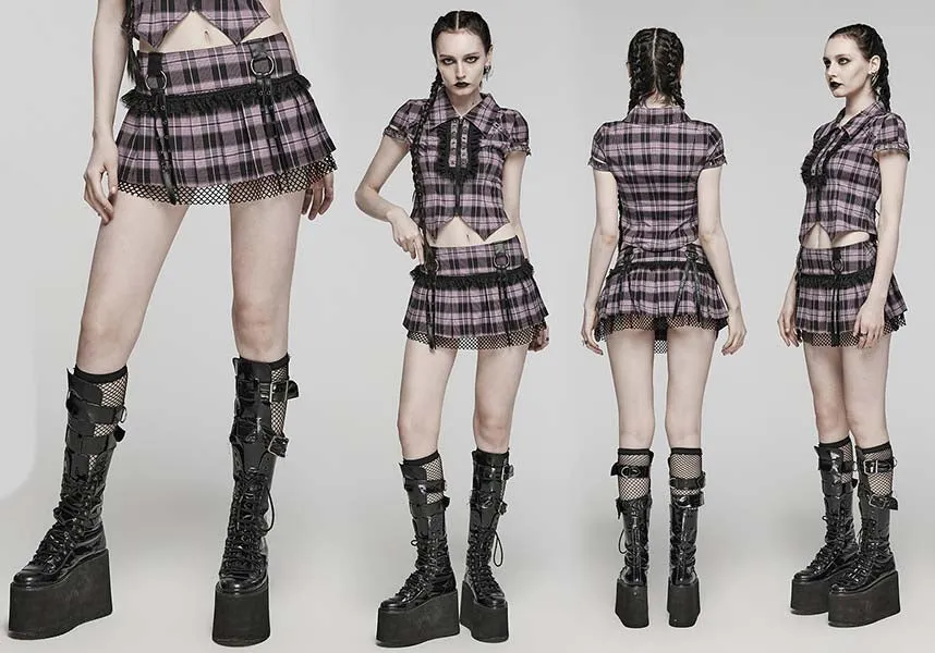 Quinn Tartan [Baby Pink/Black] | MINI SKIRT