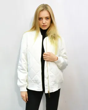 Qulited Satin White Puffer Bomber Jacket