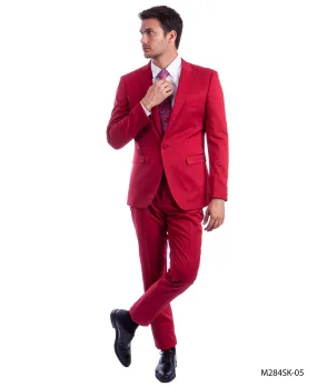 Red 2 PC Solid Suit - Slim Fit