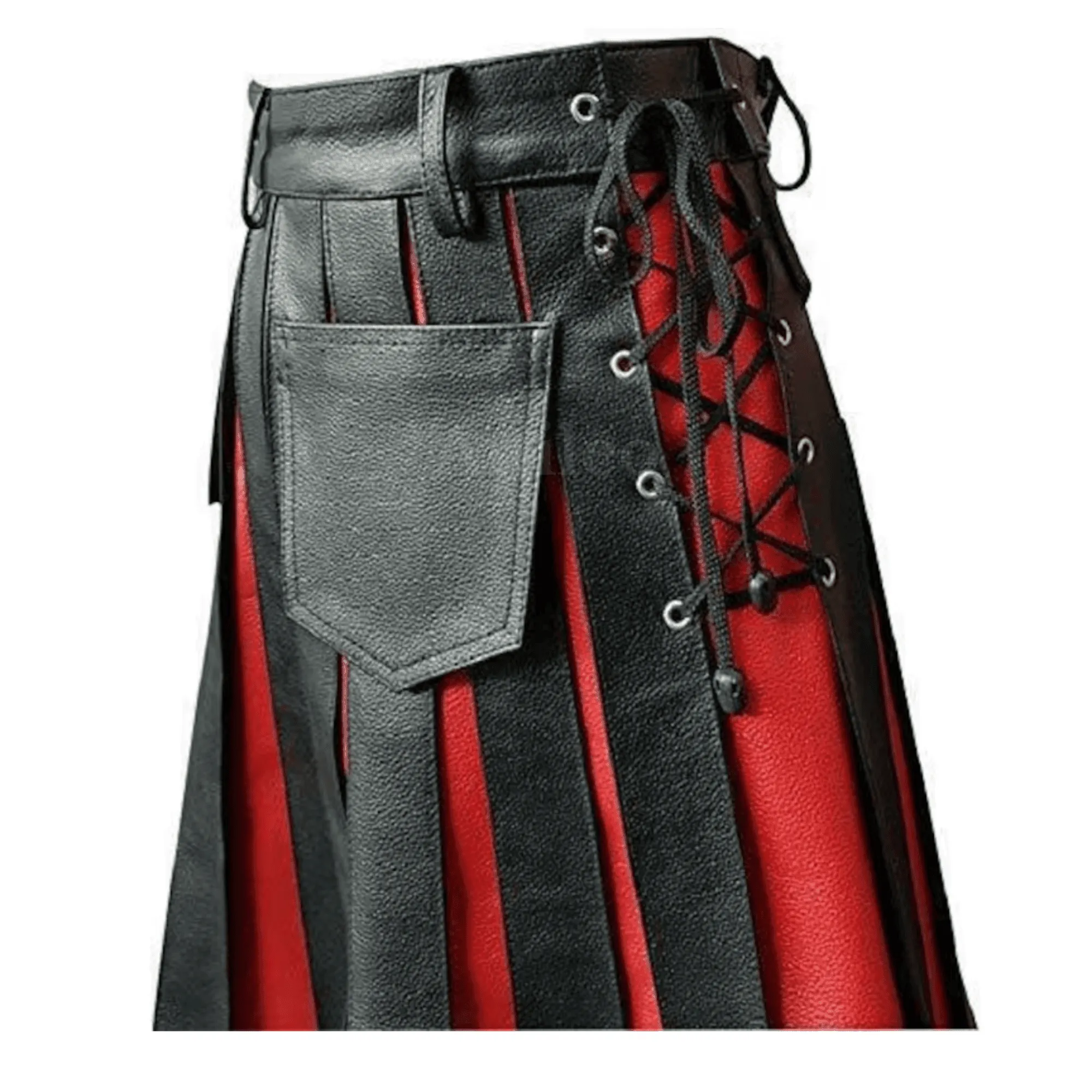 Red and Black Leather Kilts for Men