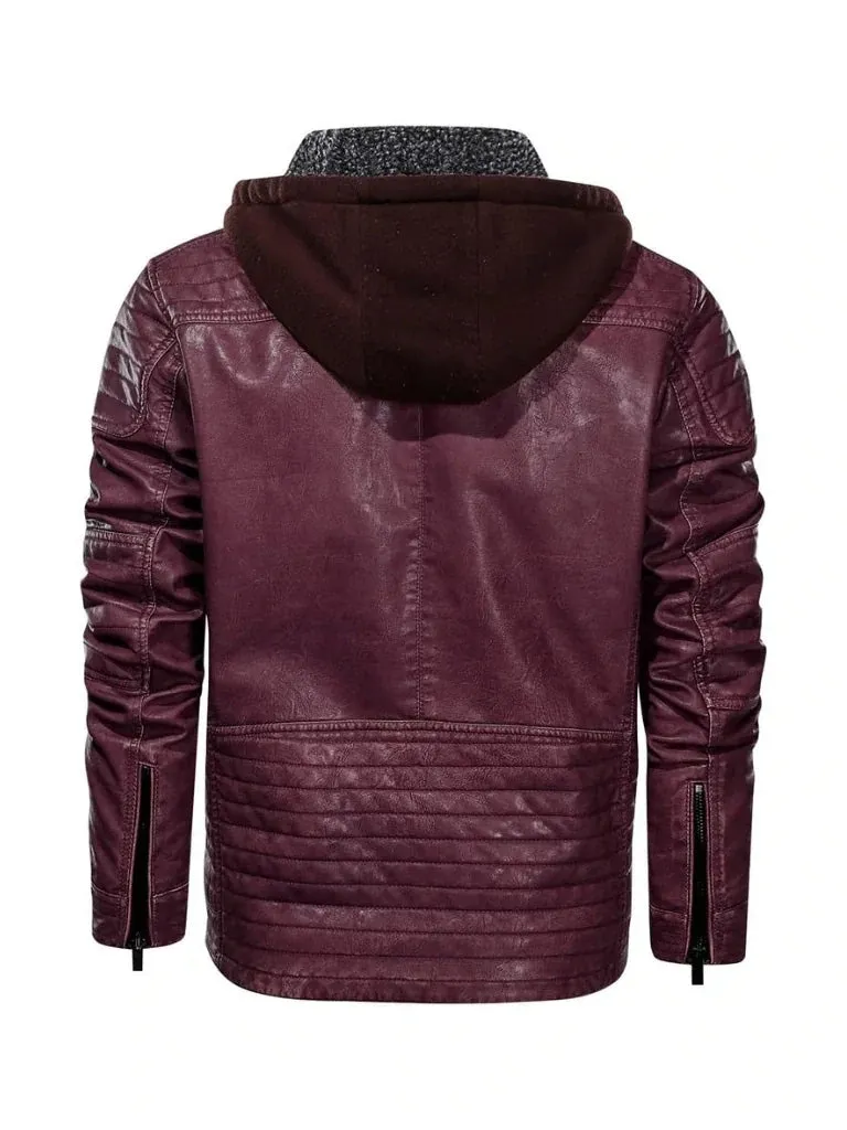 Red Bomber Hooded Leather Jacket