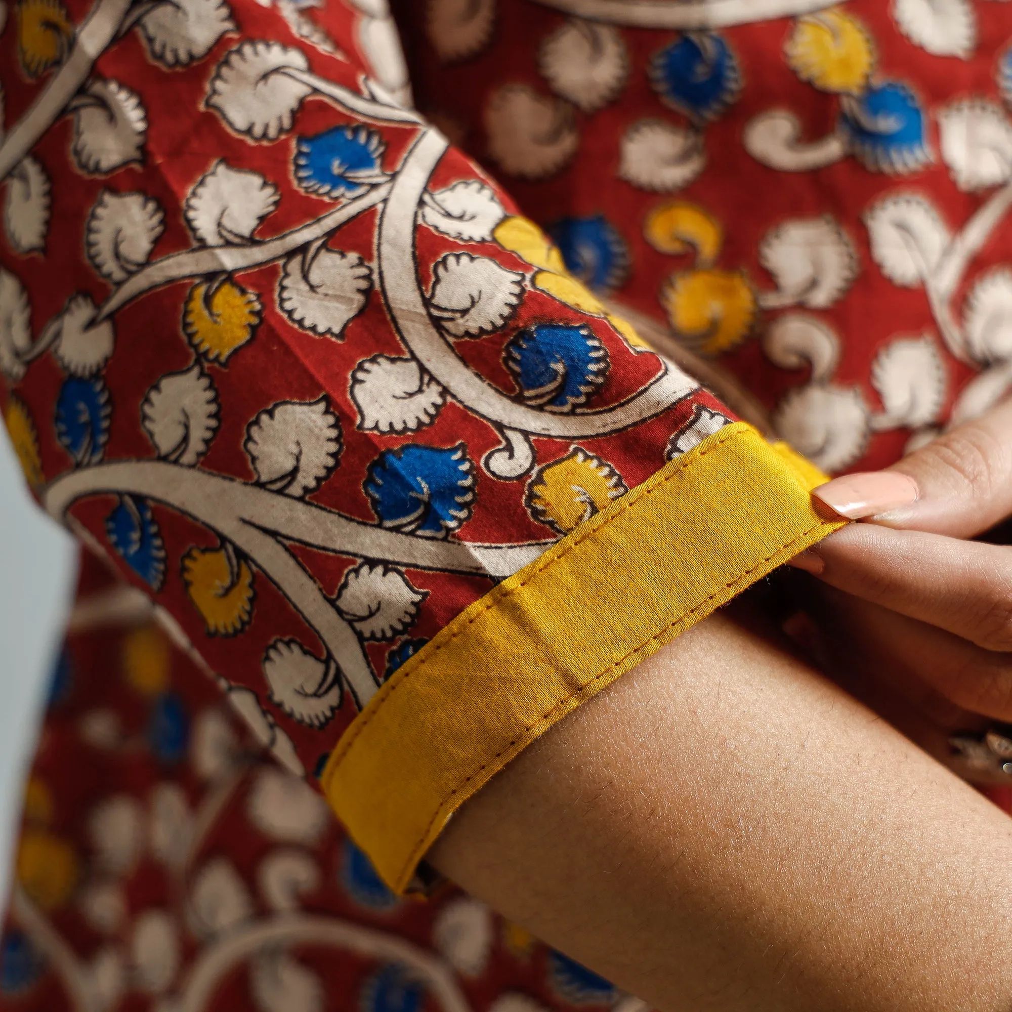 Red - Kalamkari Printed Cotton Flared Kurta