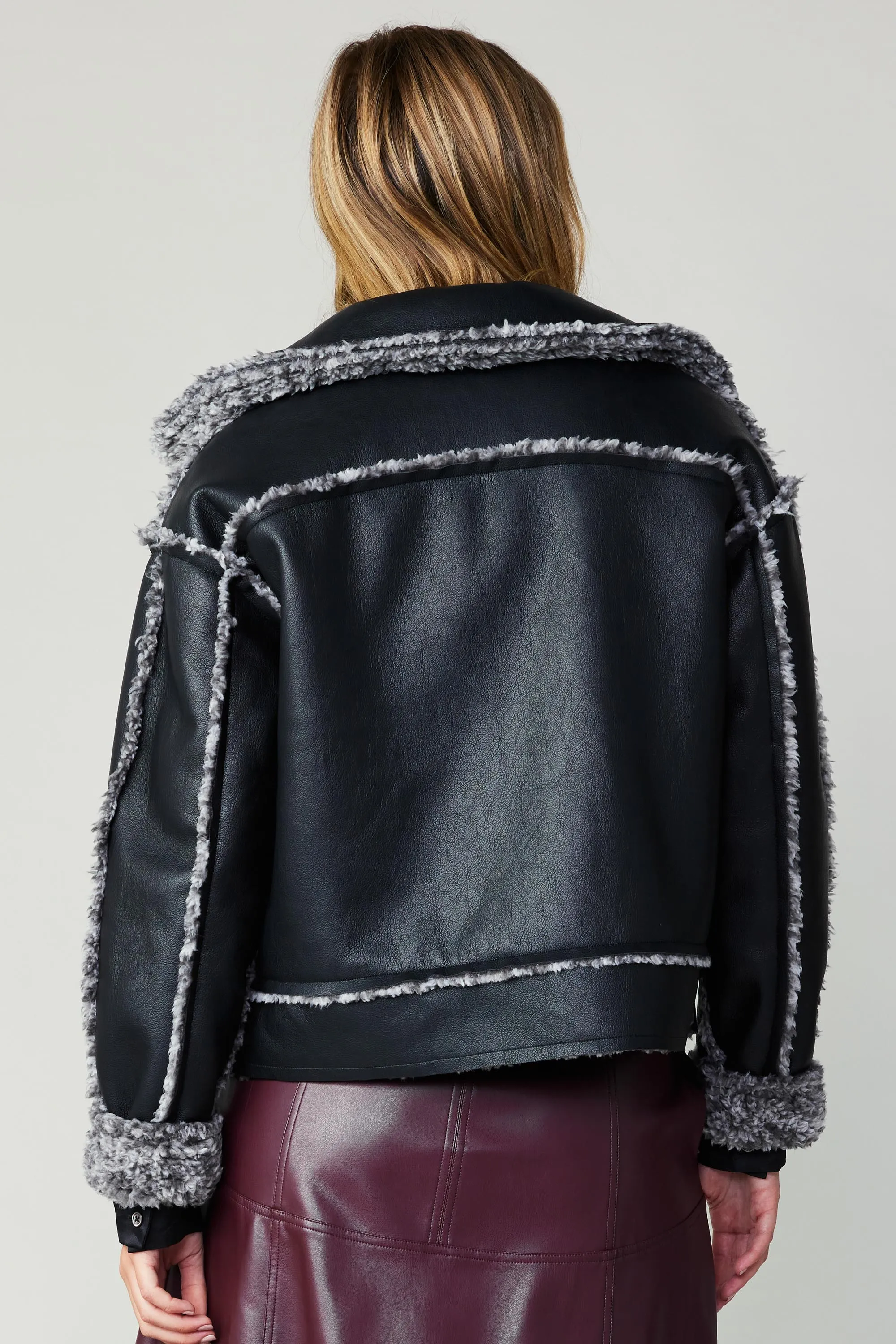 Reversible Vegan Leather Shearling Jacket