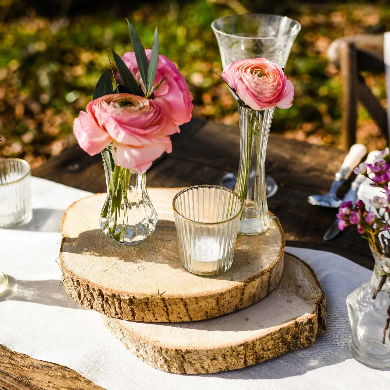 Ribbed Clear Glass Tea Light Holder  with Gold Rim