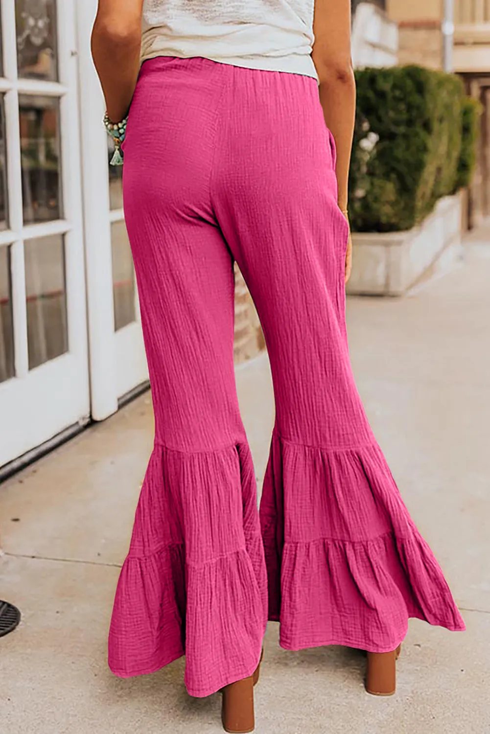 Rose Ruffle High Waist Flared Pants