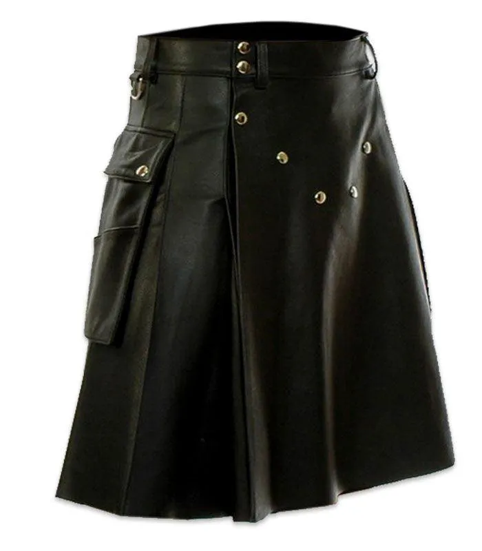 Scottish Festival Skirt Men's Multicolor Leather Pleated Skirt