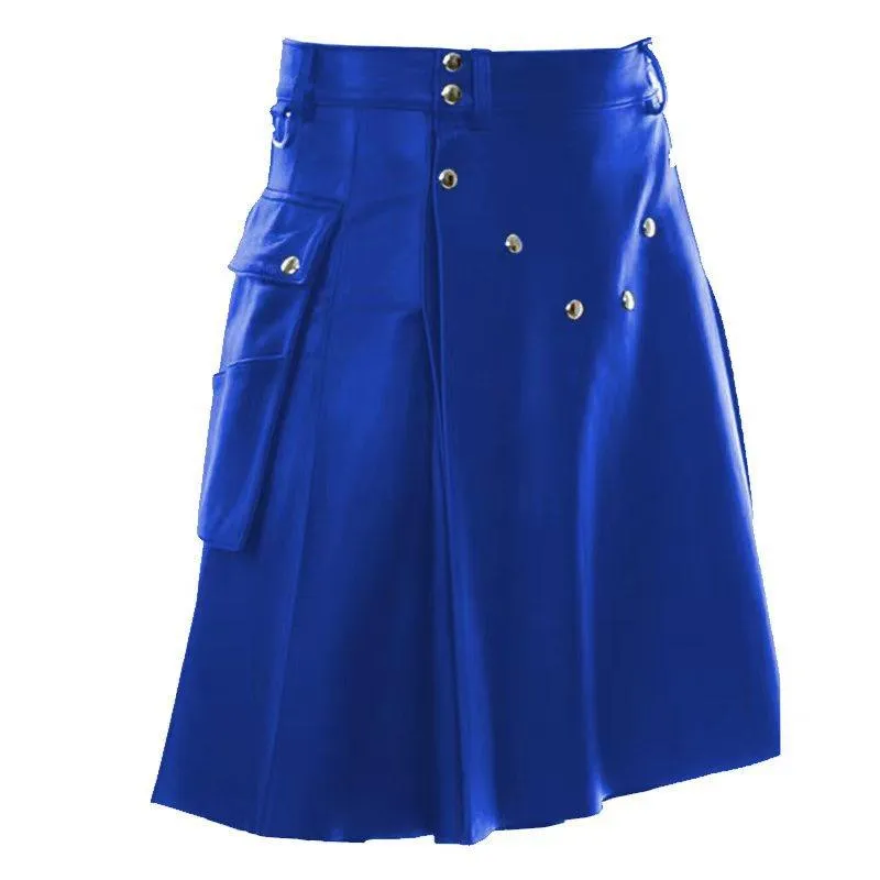 Scottish Festival Skirt Men's Multicolor Leather Pleated Skirt