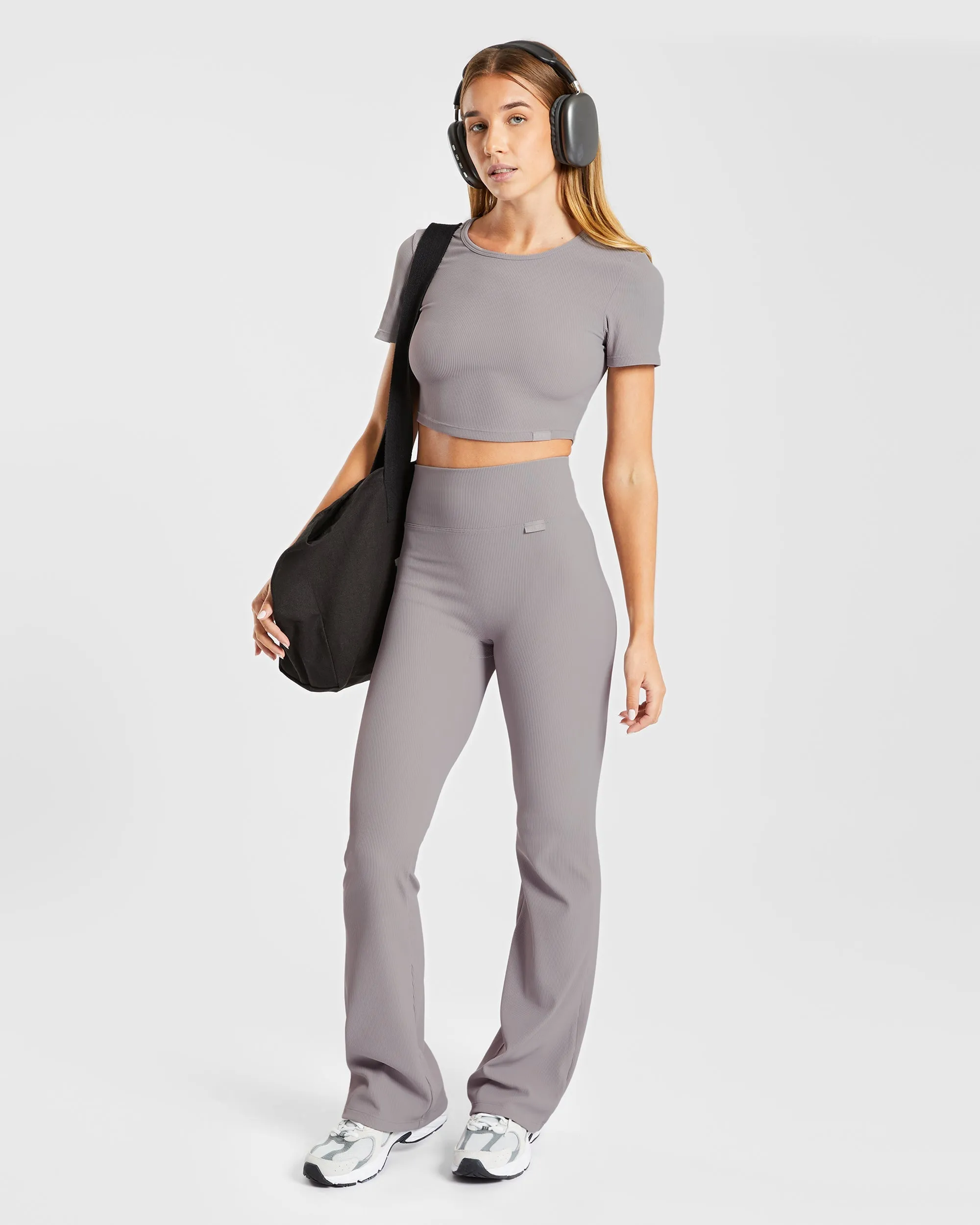 Sculpt Ribbed Flared Leggings - Fog Grey