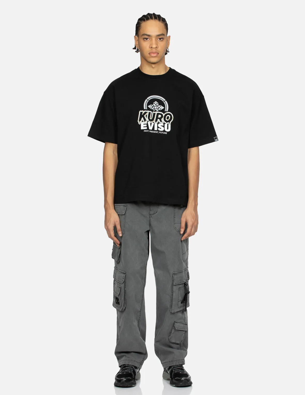 Seagull Print and Multiple Woven Labels Wide-leg Cargo Pants