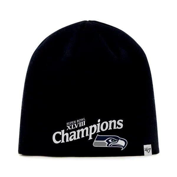 Seattle Seahawks 47 Brand 2014 Super Bowl XLVIIII Champions Black Cap Hat Beanie