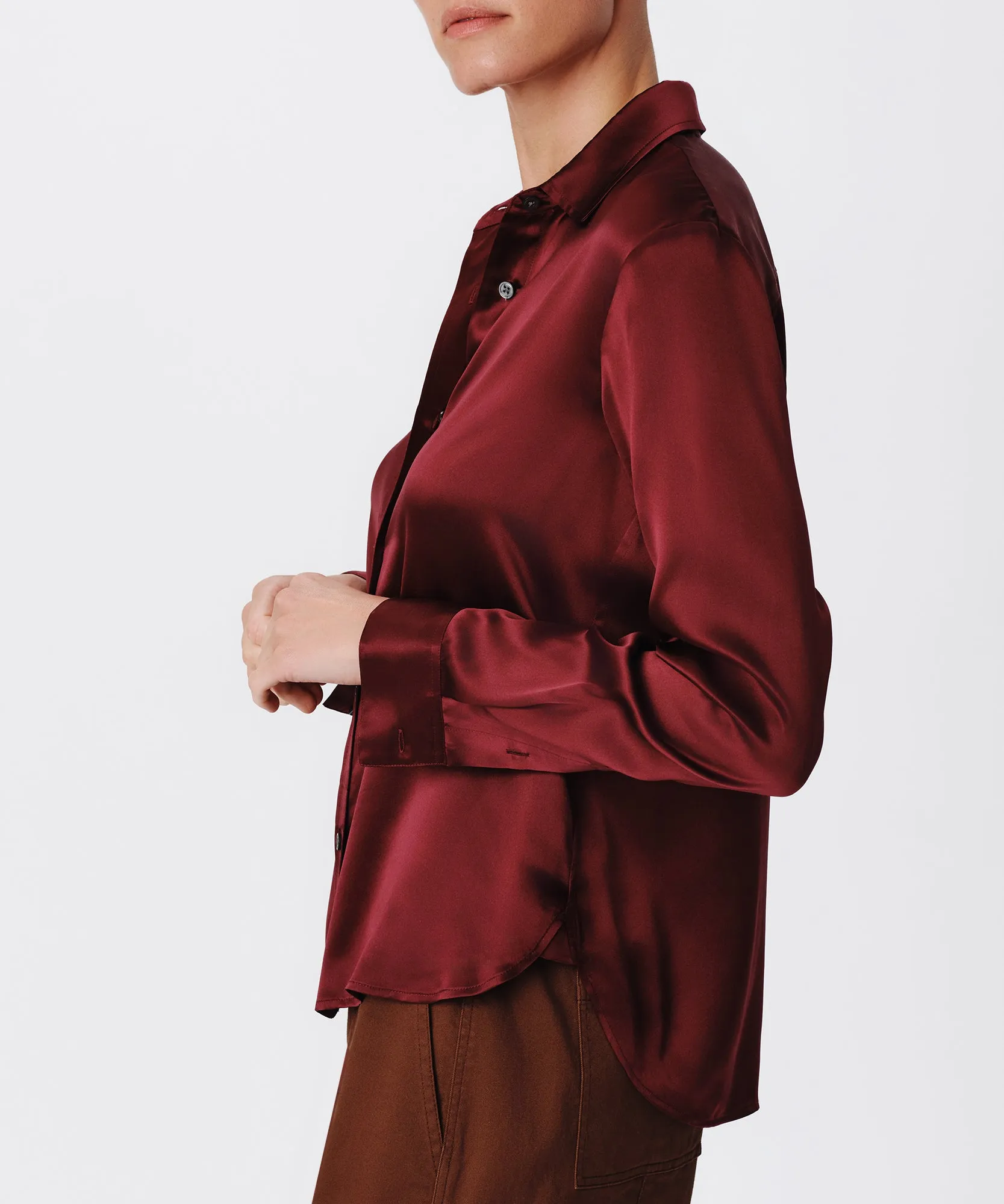 Silk Charmeuse Classic Shirt - Merlot