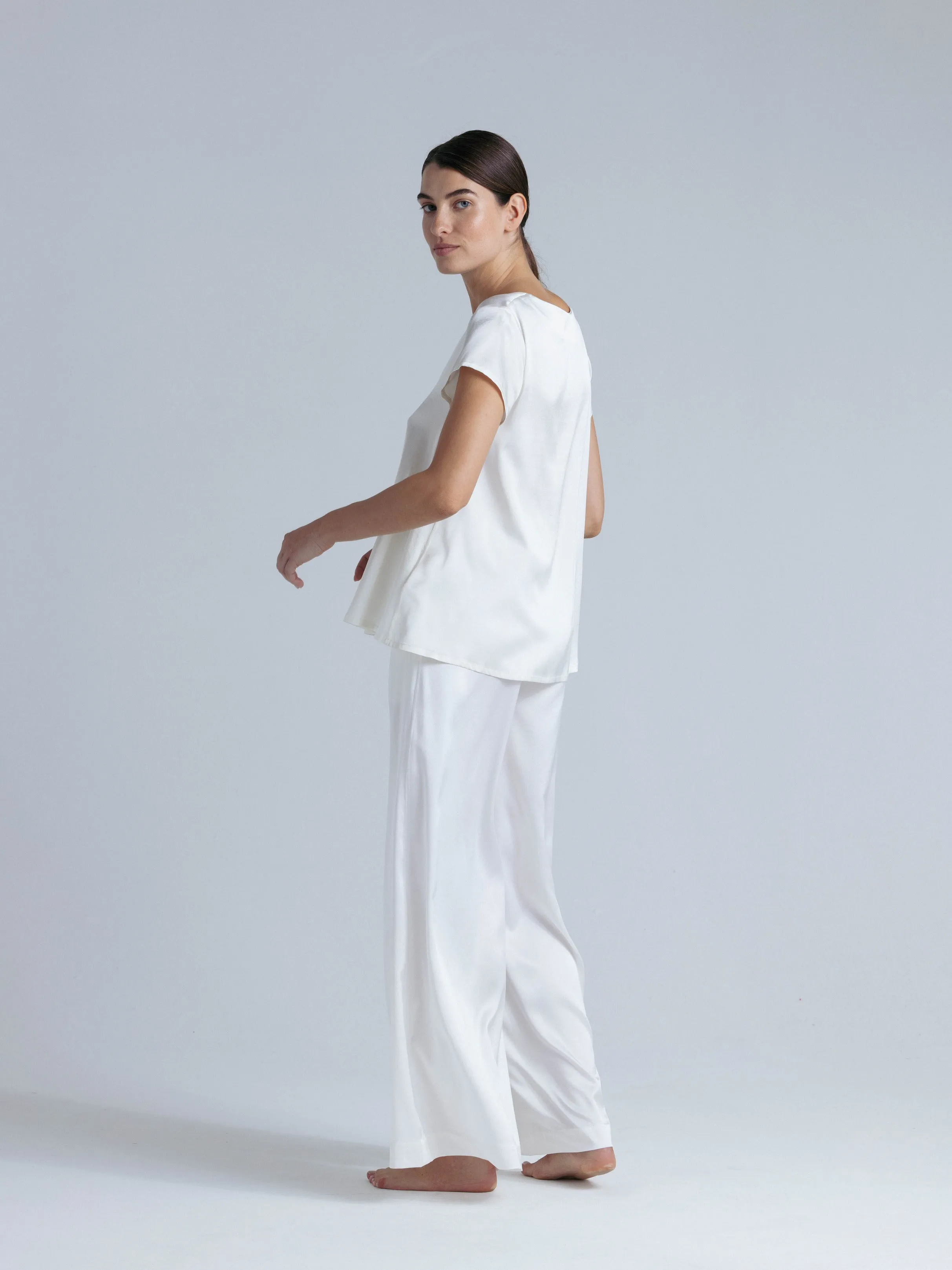 Silk Short Sleeve Set 'Leto' in Milk White